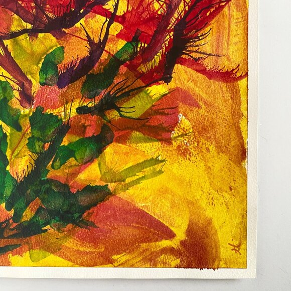 Desert Cactus Original Acrylic Inks Wall Art Painting 11x15in Red Green Yellow - Picture 5 of 10